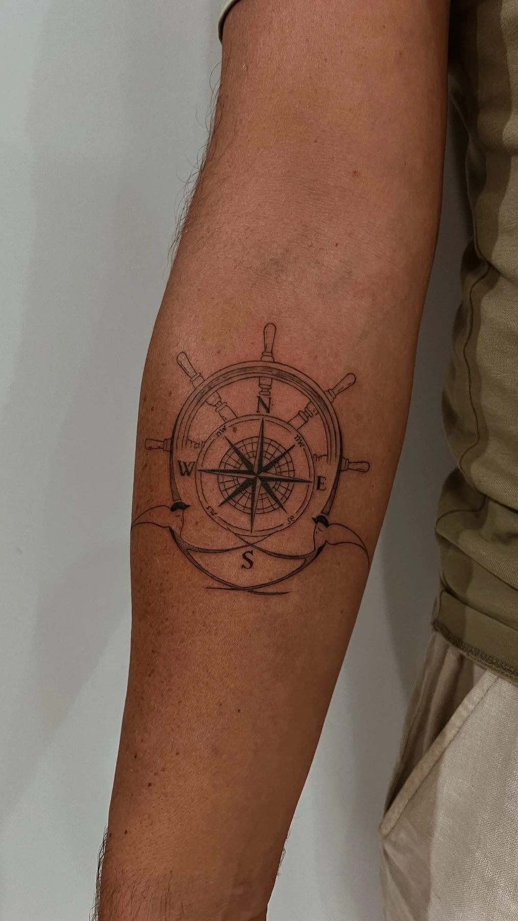 Custom compass linework tattoo by Anastasia